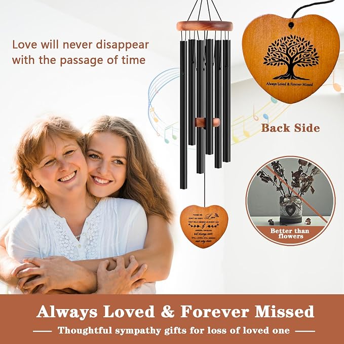 Sympathy Gifts for Loss of Loved One, Memorial Wind Chimes for Mom Dad Husband Brother, Funeral Bereavement Sympathy Gifts Basket, in Memory of Loved One Gifts - Black