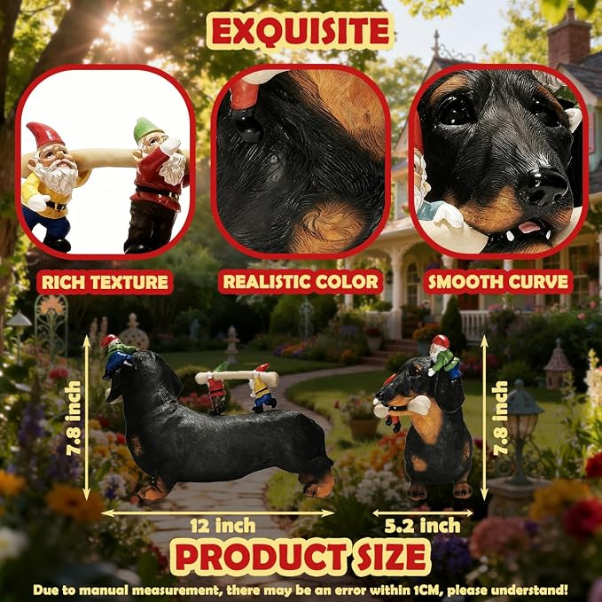 Sunthus Funny Gnomes Dachshund Garden Statue Outdoor Decor | Weiner Dog Resin Yard Ornament