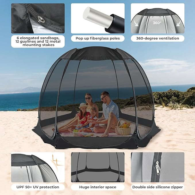 Alvantor Pop Up Screen House Tent, Instant Outdoor Gazebo with Mosquito Netting & UPF 50+ Sun Protection, Portable Canopy Shelter for Patio, Backyard, Camping (2-10 Person)