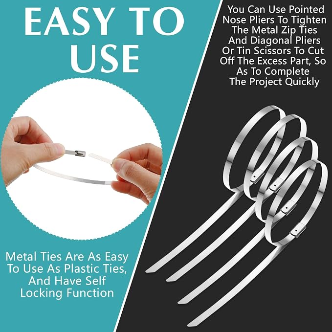 LEIFIDE 500 Pcs Metal Zip Ties 304 Stainless Steel Zip Ties Heavy Duty Self Locking 220 Pound Tensile Strength Cable Suitable for Exhaust Wrapping Fence Outdoor Workshop Canopy (21.6 Inch)