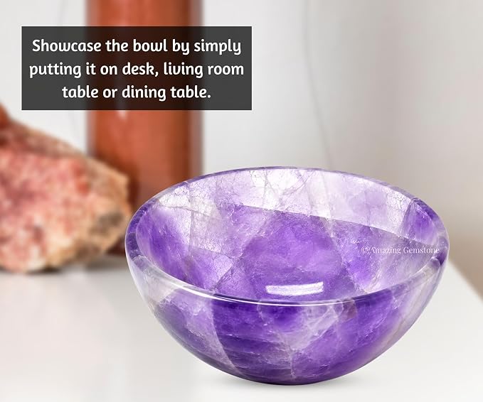 Amethyst Crystal Bowl - 3 Inch Decorative Bowls for Room and Home Decor - Gemstone Healing Crystals for Elegant Display, Positive Energy Balance and Gift