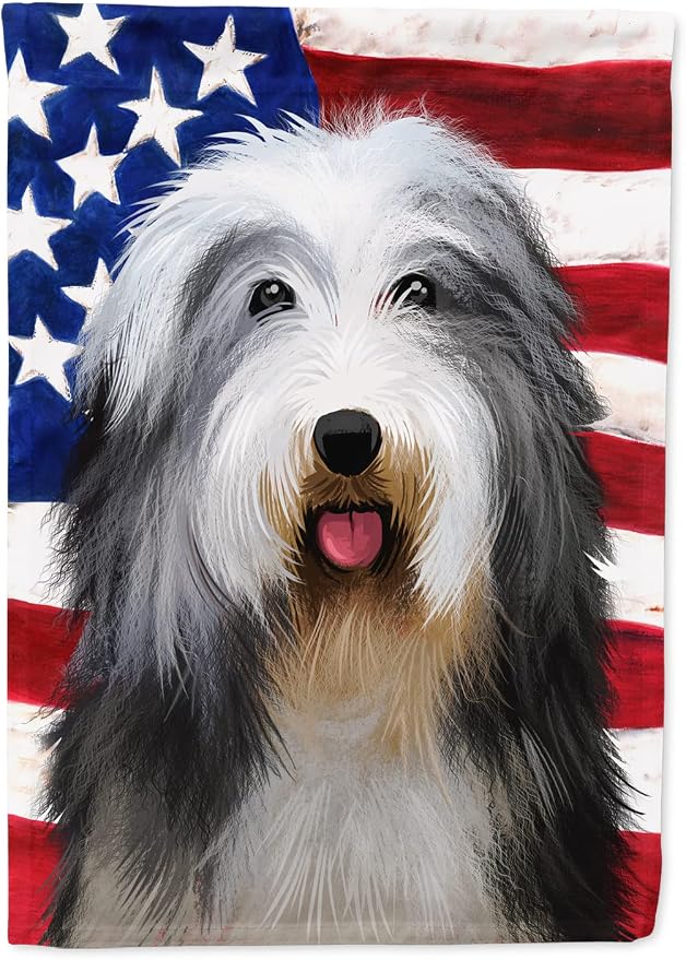 Caroline's Treasures CK6423CHF Bearded Collie American Flag House Flag Large Porch Sleeve Pole Decorative Outside Yard Banner Artwork Wall Hanging, Polyester, House Size, Multicolor