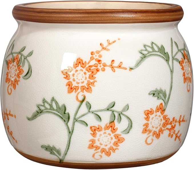 Vintage Ceramic Flower Pot - Indoor Outdoor Planters with Drainage Holes & Filter Screen, 6.5’’ Small Rustic Farmhouse Decorative Plant Pots for Garden/Patio/Balcony (Daisy Bouquets, Small)