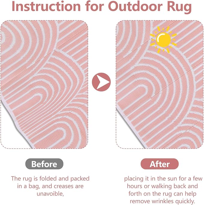 Anidaroel Rainbow Patio Rugs Outdoor 8’X10’ Waterproof, Reversible Camping Rug for Outside RV, Portable Plastic Straw Outdoor Area Rug for Backyard, Garden, Pool Deck (Pink, 8‘X10')