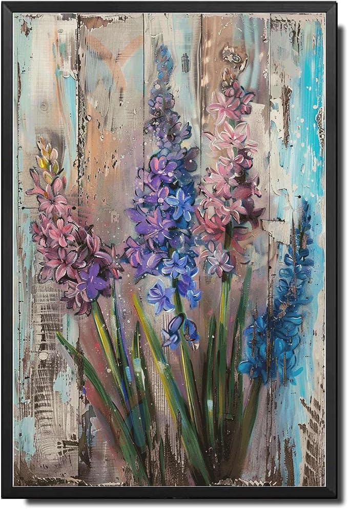 Metal Sign Tin Sign Vintage Wall Art Vintage Hyacinths Tin Sign for Rustic Wall Art Shabby Chic Style and Corrosion Resistant Aluminum Sign for Garden for Bar 8×12 Inches with Metal Frame