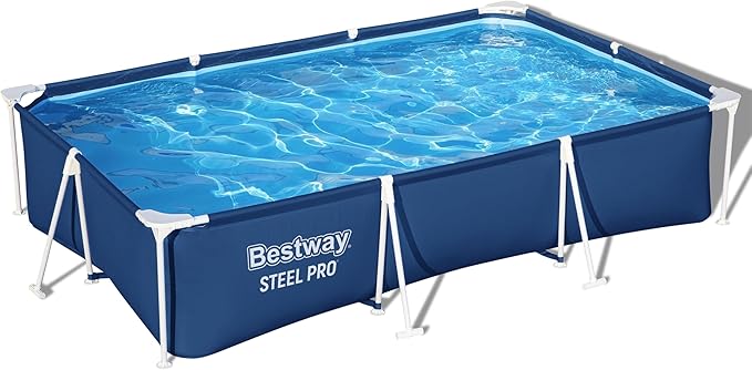 Bestway 9ft x 6.7ft x 26in Steel Pro Above Ground Pool, Metal Frame | Rectangular Frame Swimming Pool, Puncture-Rust Resistant Garden Pool, Easy Assemble
