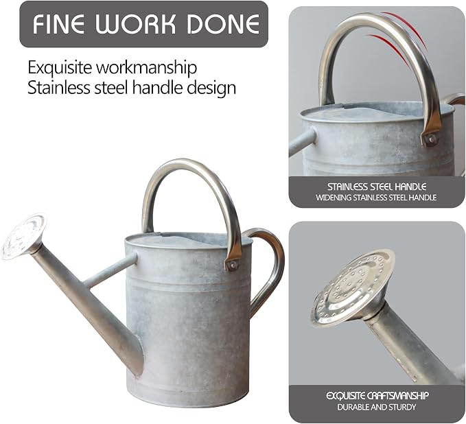 Metal Watering Can for Outdoor and Indoor Plants, Watering Can Decor, 1 Gallon (Zinc Stainless Steel Handle)
