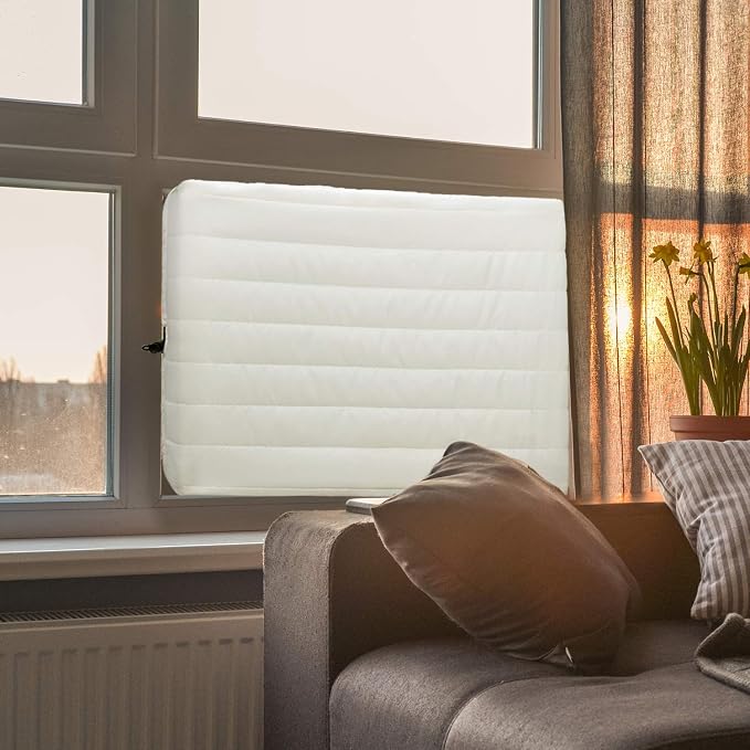 COSFLY Indoor Air Conditioner Cover, Window AC Cover, 21”L x 15”H x 3”D | For Inside, Double Insulation, All-Weather Draft Protection, Elastic Drawstring, Beige
