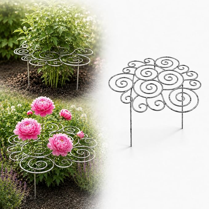 Metal Plant Support Ring for Garden, Peony Cages and Supports, Grow-Through Peony Cages Ring Supports for Natural Upright Flower Growth, Plant Rings for Outdoor Plants Indoor Pots (Large（17.32*17.32）)