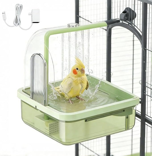 Bird Bath for Cage with Pump, Parrot Shower Bathtub Running Water (Green) | Circulating Water; Dual Filter; Spacious Parrot Shower Bathtub; For Parakeets, Cockatiels, Lovebirds; Cage & Tabletop Use
