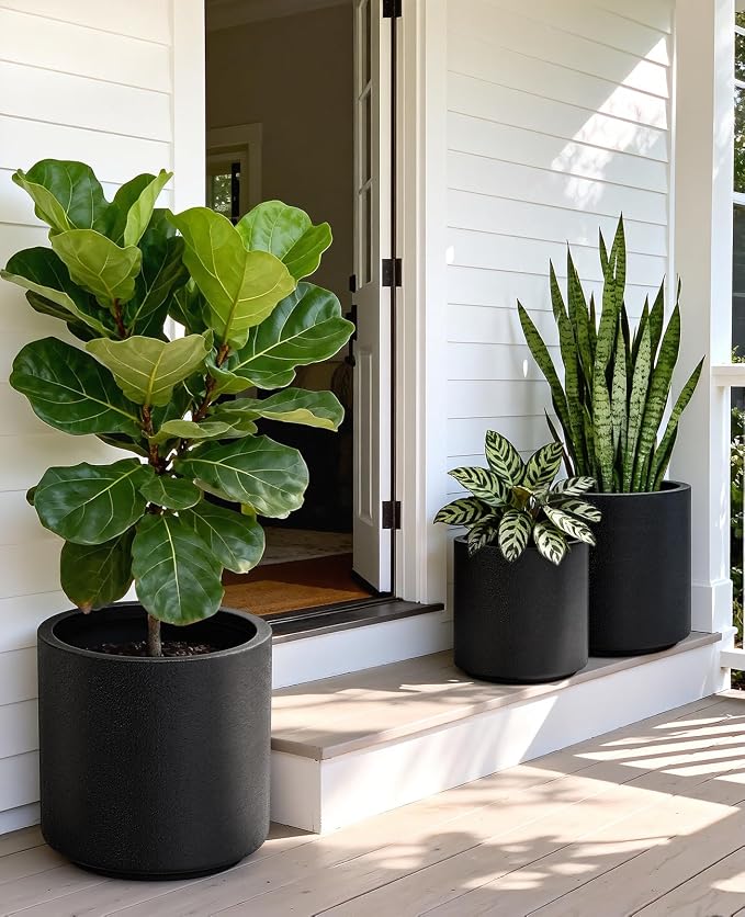 homenote Flower Pots 13.2/10.5/8.5 Inch,Large Plant Pots Indoor with Drainage,Plastic Pots for Plants,Garden Pots for Outdoor,Large Planters for Indoor Plants,Big Plastic Planter,Black(3 Pcs)