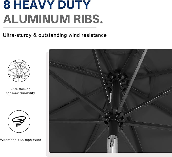 ABCCANOPY 10FT Durable Solar Led Patio Umbrellas with 32LED Lights (Dark Gray)