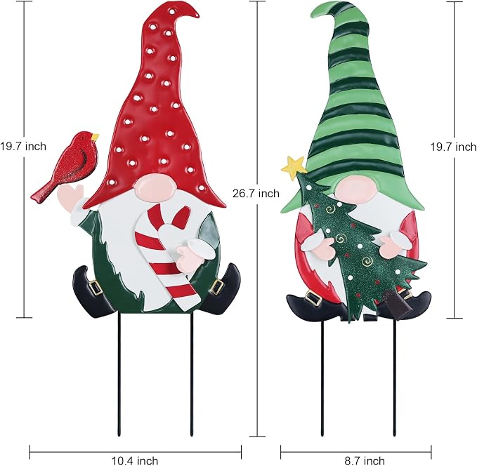 Outdoor Christmas Decorations, 2 Pack Gnomes Decorative Garden Stakes for Christmas Decor, Metal Yard Signs Xmas Decorations for Outside Garden Yard Lawn Porch Holiday Party