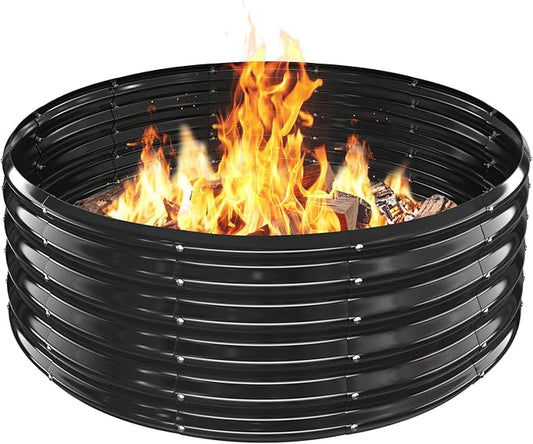 Metal Fire Pit Ring/Bonfire Fire Ring- 48 Inches Diameter, 0.7 MM Thick,1.5 ft High, Durable and Stylish for Outdoor Fire Pits,Patios and Camping (Black, 4X4X1.5 ft)