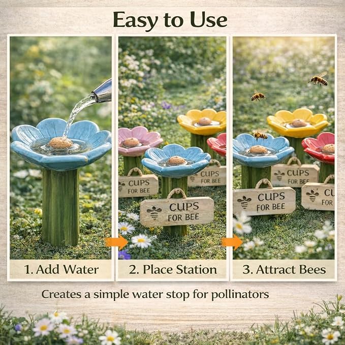 Bee Watering Station for Garden 5-Pack, Flower Bee Water Feeder, Ground Stake Pollinator Watering Station for Yard, Flower Bed, Planter
