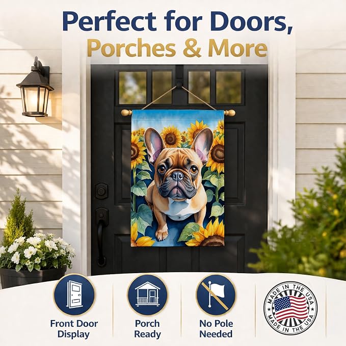 Caroline's Treasures DAC6081CHF French Bulldog in Sunflowers House Flag Large Porch Sleeve Pole Decorative Outside Yard Banner Artwork Wall Hanging, Polyester, House Size, Multicolor