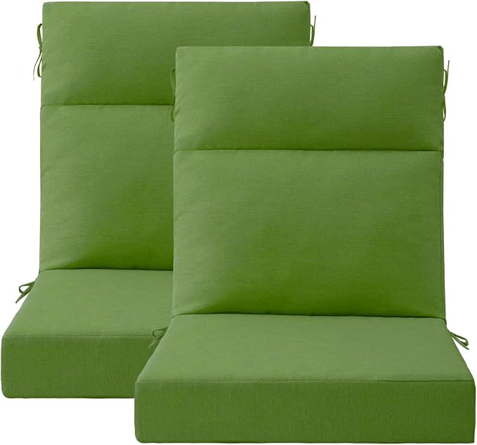 Unimatta Outdoor High Back Chair Cushion Seat Pads, 44 x 21 Inch Water-Repellent & Fade-Resistant Patio Furniture Cushions with Ties for Adirondack, Rocking Chairs, Lawn Green
