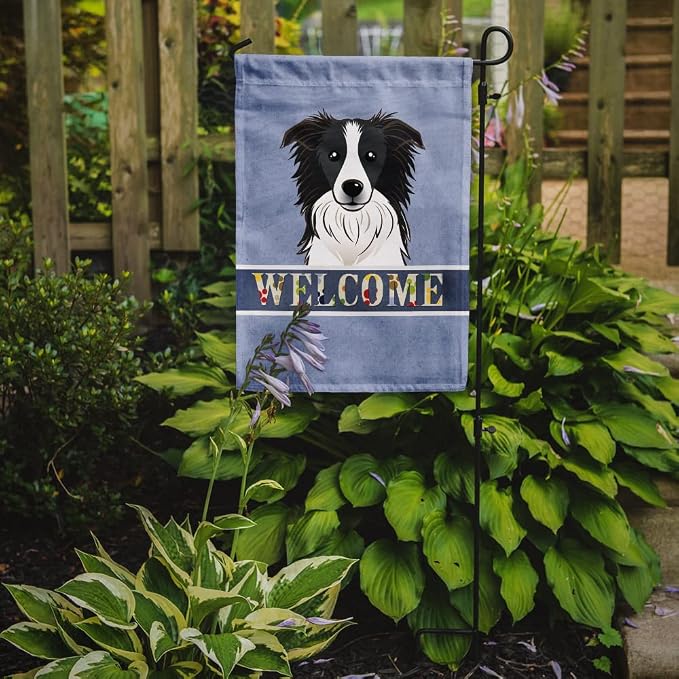 Caroline's Treasures BB1427GF Border Collie Welcome Garden Flag, Blue Mailbox Flag Decorative Yard Flag Banner Outside Patio Artwork Yard Flower Beds, Garden Size, Multicolor