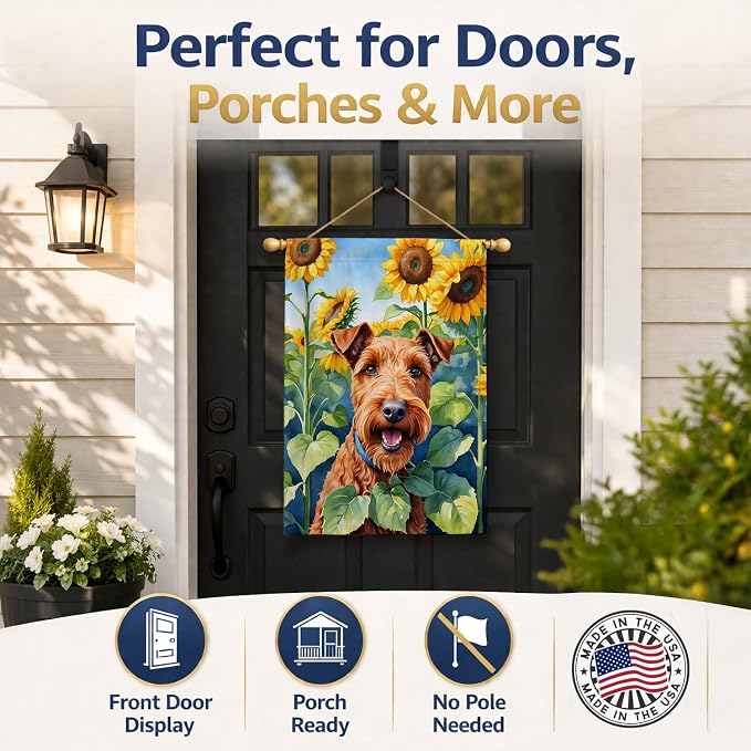 Caroline's Treasures DAC6099CHF Irish Terrier in Sunflowers House Flag Large Porch Sleeve Pole Decorative Outside Yard Banner Artwork Wall Hanging, Polyester, House Size, Multicolor