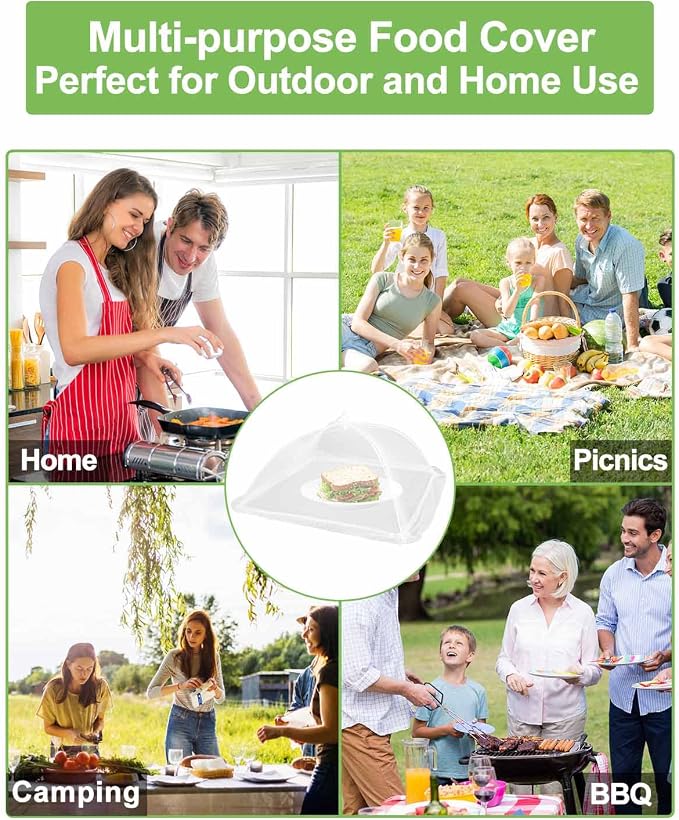 Large Food Cover,6 Pack Mesh Food Tent,17"x17",White Nylon Covers,Pop-Up Umbrella Screen Tents,Patio Net for Outdoor Camping, Picnics, Parties,BBQ,Collapsible and Reusable