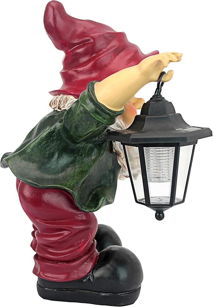Design Toscano QL30314 Solar Garden Gnome Statue - Edison Gnome with Solar Lantern - Outdoor Garden Gnomes - Lawn Gnome Statues,full color