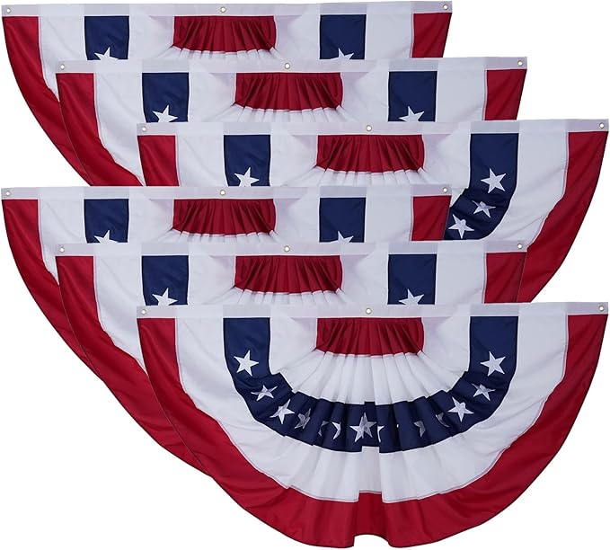 6 Pack American Bunting Flags Outdoor 3x6 ft Heavy Duty Embroidered Flag Buntings for Outside Use, Patriotic Bunting Banner US Pleated for 4th of July