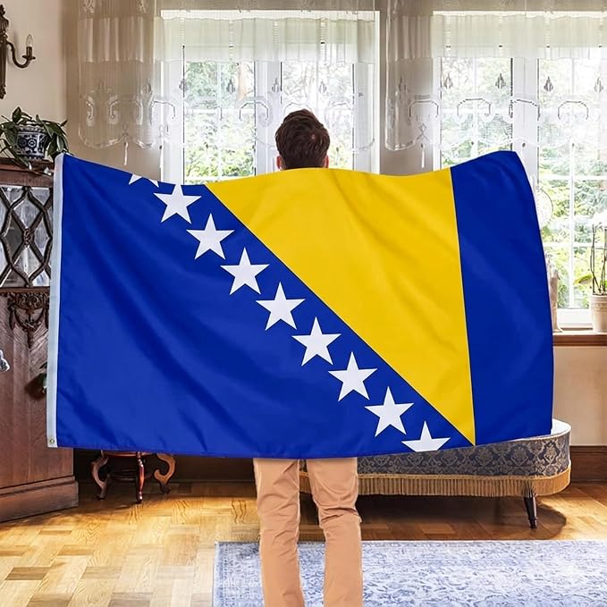 AhfuLife Bosnia and Herzegovina Flag 5ft x 3ft for Party Decor, 2 Pcs Large Bosnia-Herzegovina Flag Polyester Double Side with Brass Eyelets for World Cup Garden Street Indoor Outdoor