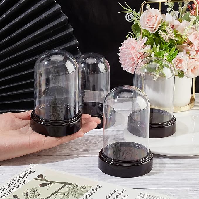 NBEADS 6 Sets Plastic Dome Cover, 2.77×4.2" in Diameter Plastic Display Dome Cloche Dome Mini Clear Display Dome with Plastic Base for Centerpieces Plants Rocks Specimens Decorations Crafts