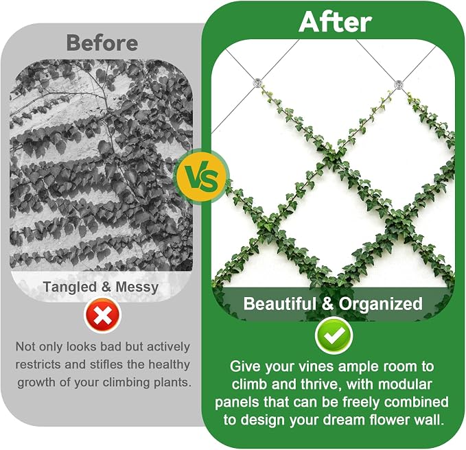 12PCS Wire Garden Trellis Kit, Kalolary T316 Stainless Steel Cylindrical Standoffs for 5/64"-1/8" Wire Rope & Rods, Wall Wire Trellis System for Climbing Plants DIY Outdoor Garden Vine Flower Wall