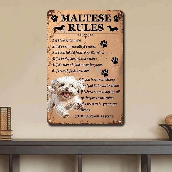 Metal Sign Tin Sign Vintage Wall Art Maltese Rules Minimalist Wall Art for Club 8×12 Inches