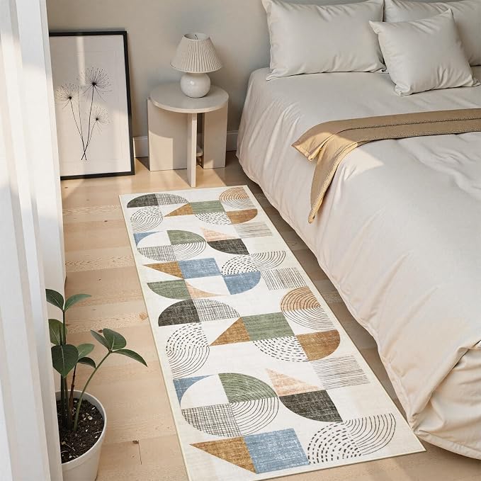 Beeiva Boho Washable Runner Rug 2x6, Hallway Rugs Indoor Non Slip with Rubber Backing, Ultra-Thin Geometric Carpet for Bathroom Laundry Room Kitchen (Multi Color,2X6)