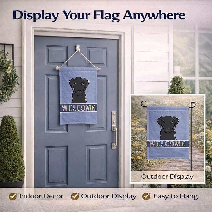 Caroline's Treasures BB1421GF Black Labrador Welcome Garden Flag, Blue Mailbox Flag Decorative Yard Flag Banner Outside Patio Artwork Yard Flower Beds, Garden Size, Multicolor