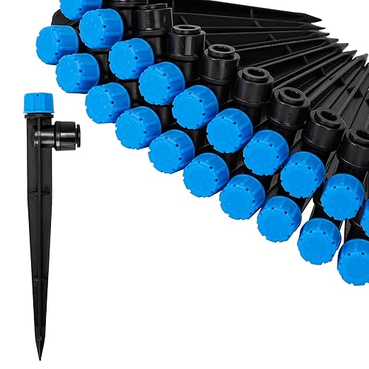 MIXC Quick Connector Drip Emitters for 1/4" Tubing, Adjustable Flow, 360° Fan-Shaped Sprayer (Drip Emitter Stream, 100 Packs)