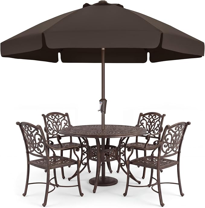 ABCCANOPY 7.5ft Scalloped Patio Umbrella, Outdoor Table Umbrella with Tilt and Crank, Fiberglass Ribs Deck Umbrella for Patio, Pool, Garden, Picnic (Brown)