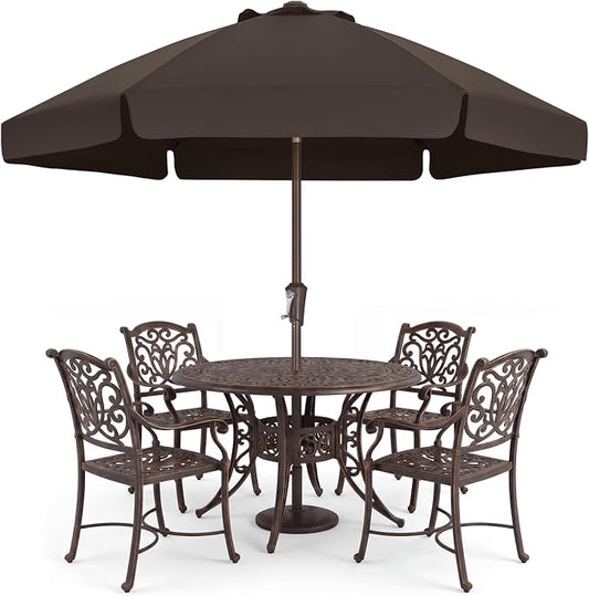 ABCCANOPY 7.5ft Scalloped Patio Umbrella, Outdoor Table Umbrella with Tilt and Crank, Fiberglass Ribs Deck Umbrella for Patio, Pool, Garden, Picnic (Brown)