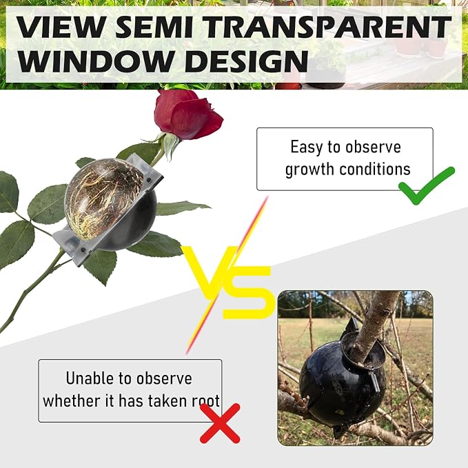 Tree Root Growing Box, Air Layering Pods Propagation Kit, Reusable Half Transparent Plants Asexual Reproduction Grafting Ball with Zip Ties for Fast Propagation Plants (6pcs Meidum + 6pcs Large)