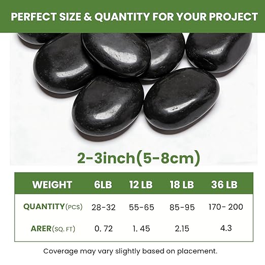 12 lbs Black River Rocks for Landscaping, 2-3 Inch Polished Pebbles for Garden, Decorative Stones for Plants, Succulents, Aquarium, Fish Tank, Outdoor Yard Walkways & Paving