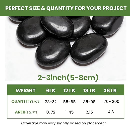 18 lbs Black River Rocks for Landscaping, 2-3 Inch Polished Pebbles for Garden, Decorative Stones for Plants, Succulents, Aquarium, Fish Tank, Outdoor Yard Walkways & Paving