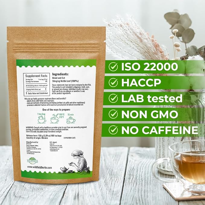 100 Bags Nettle Leaf Tea Ortiga Dried Nettle Herb Planta Bulk (Urtica Dioica) - 100 Count 1.5g Tea Bags Herb Hojas De Ortiga