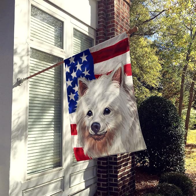 Caroline's Treasures CK6748CHF Volpino Italiano American Flag House Flag Large Porch Sleeve Pole Decorative Outside Yard Banner Artwork Wall Hanging, Polyester, House Size, Multicolor