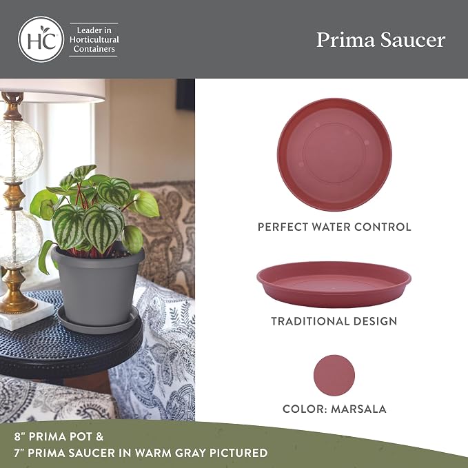 The HC Companies 17.5 Inch Prima Round Plant Saucer, Lightweight UV-Resistant Plastic Outdoor & Indoor Flower Pot Tray, 2-Pack Plant Pot Trays for Garden & Home Decor, Marsala