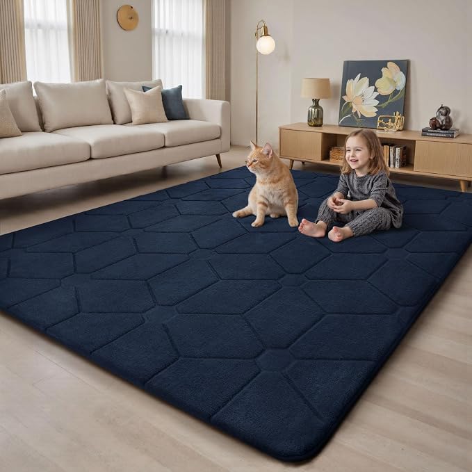 Sour Lemon 6x9 Area Rugs for Living Room Bedroom, Large Carpet Rug Blue | Washable, Geometric Alfombra Para Salas Modernas, Non Slip Big Soft Thick Fluffy Plush, Memory foam Rug for Kids Playroom