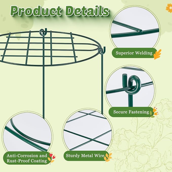 6 Pack 16 x 24 inch Peony Cages and Supports,Metal Grow Through Plant Supports for Outdoor Plants,Flowers Support Rings Top-Heavy Plant Brace Support Hoop for Vegetables,Rose,Tomato,Orchids