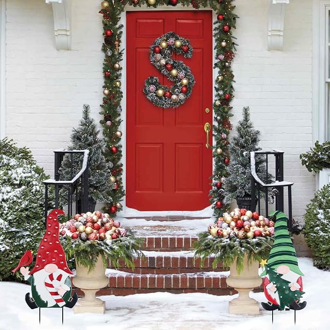 Outdoor Christmas Decorations, 2 Pack Gnomes Decorative Garden Stakes for Christmas Decor, Metal Yard Signs Xmas Decorations for Outside Garden Yard Lawn Porch Holiday Party
