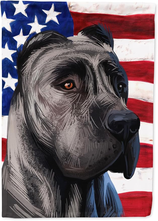 Caroline's Treasures CK6640GF Perro de Presa Canario American Flag Garden Flag Mailbox Flag Decorative Yard Flag Banner Outside Patio Artwork Yard Flower Beds, Garden Size, Multicolor