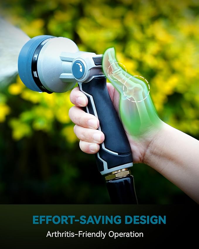 RAINPOINT Full-Metal Garden Hose Nozzle, Heavy Duty Water Hose Nozzle Sprayer With 10 Adjustable Patterns & High Flow,Thumb Control For Flow Adjustment, Ideal For Watering, Washing, Cleaning,Blue
