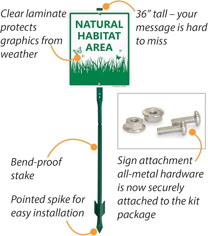 SmartSign 12 x 10 inch Natural Habitat Area Yard Sign & Stake Kit, 40 mil Laminated Rustproof Aluminum, 3 foot Stake, Green and White, Set of 1, For Lawn, Garden