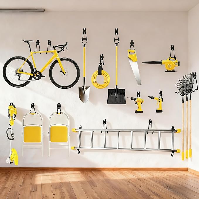 6 Pack Garage Hooks Heavy Duty with Anti-Slip Coating, Steel Utility Wave Hooks for Hanging Ropes, Bikes, Garden Tools, Hoses and More (Orange)