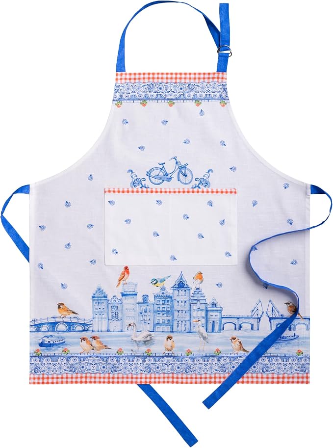 Maison d' Hermine Aprons for women with Pocket 100% Cotton (27.50"x31.50") | Adjustable Neck Strap & long ties Apron Men Chef Wedding Cooking Gardening Server Maid