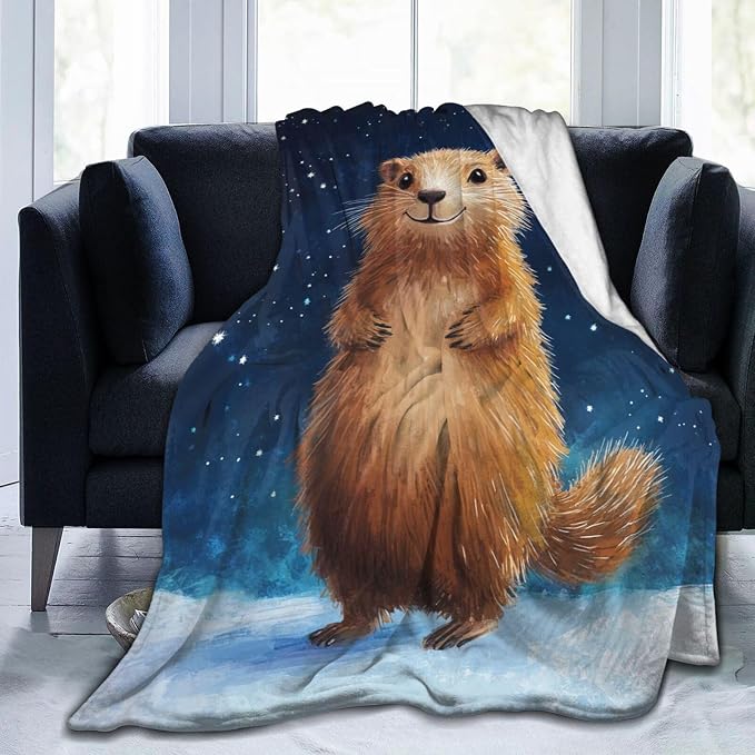 Groundhog Throw Blanket Cozy Plush Groundhog Gifts Blankets Flannel Fleece Lightweight Fuzzy Animal Blanket for Girls Women 50"X40"